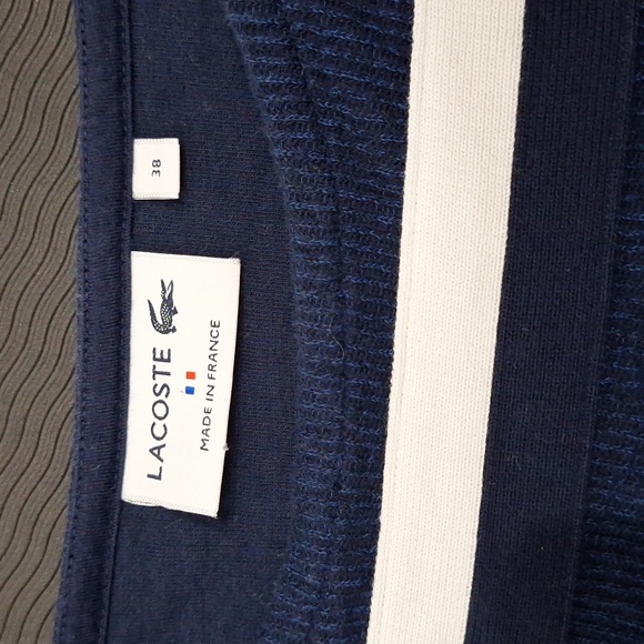 LACOSTE Navy Blue Boat Neck Long Sleeve Sweater with Stripes - Picture 4 of 7